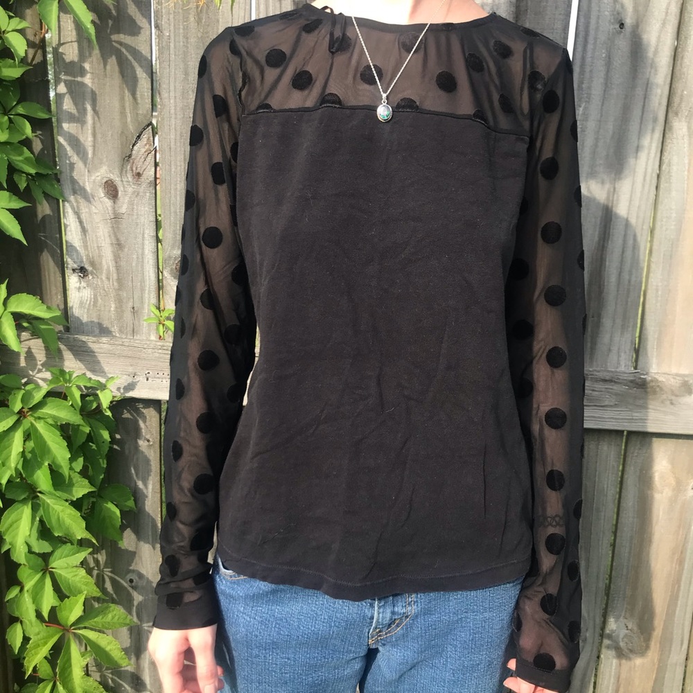 Divided Black Polka Dot Mesh Long Sleeve Y2K Punk Goth Top Fall Layering Small